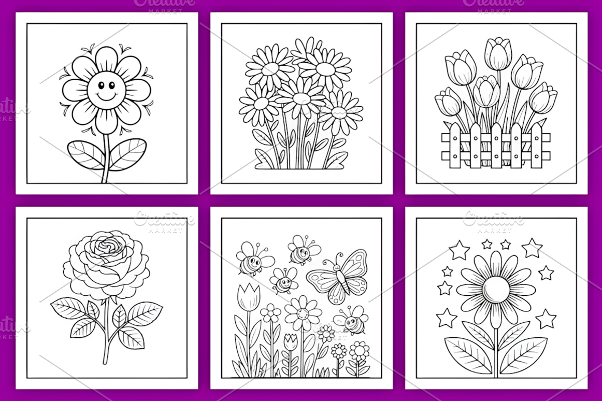 55 Simple Flower Coloring Book, a Decorative Illustration by Ink Gallery (Photo 2 of 4)