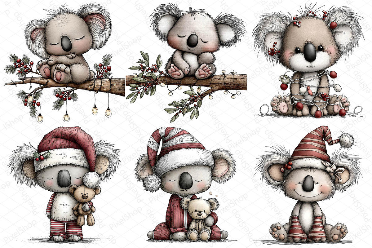 Whimsical Christmas Koala Clipart, an Illustration by DreamPrint404 (Photo 2 of 7)