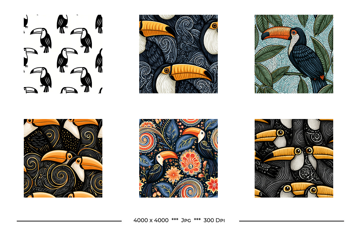Toucans Retro Art Style Designs, a Pattern Graphic by karenfoleyphoto (Photo 7 of 13)