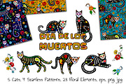 Sugar Skull Cats (ESP, PNG, JPG), an Animal Illustration by Sveta Aho (Thumbnail 1 of 3)