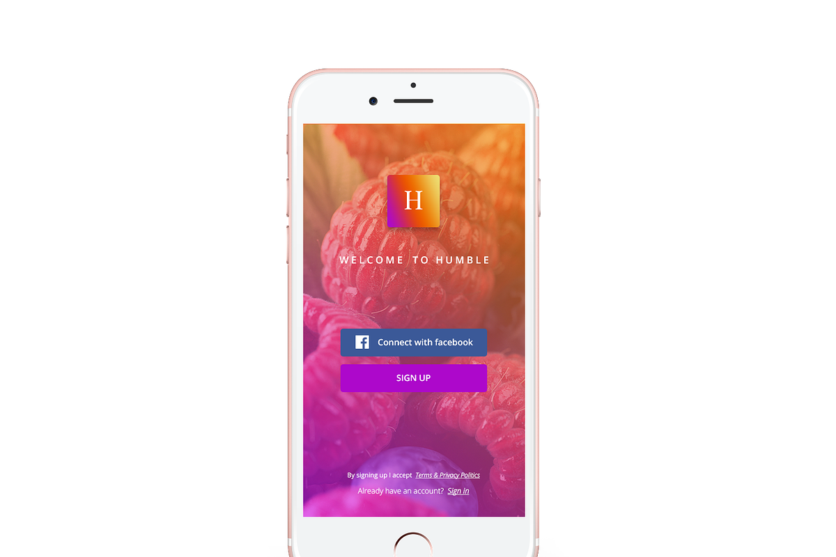 Humble - Psd mobile sign up, an iPhone Mockup by Musama (Photo 2 of 2)
