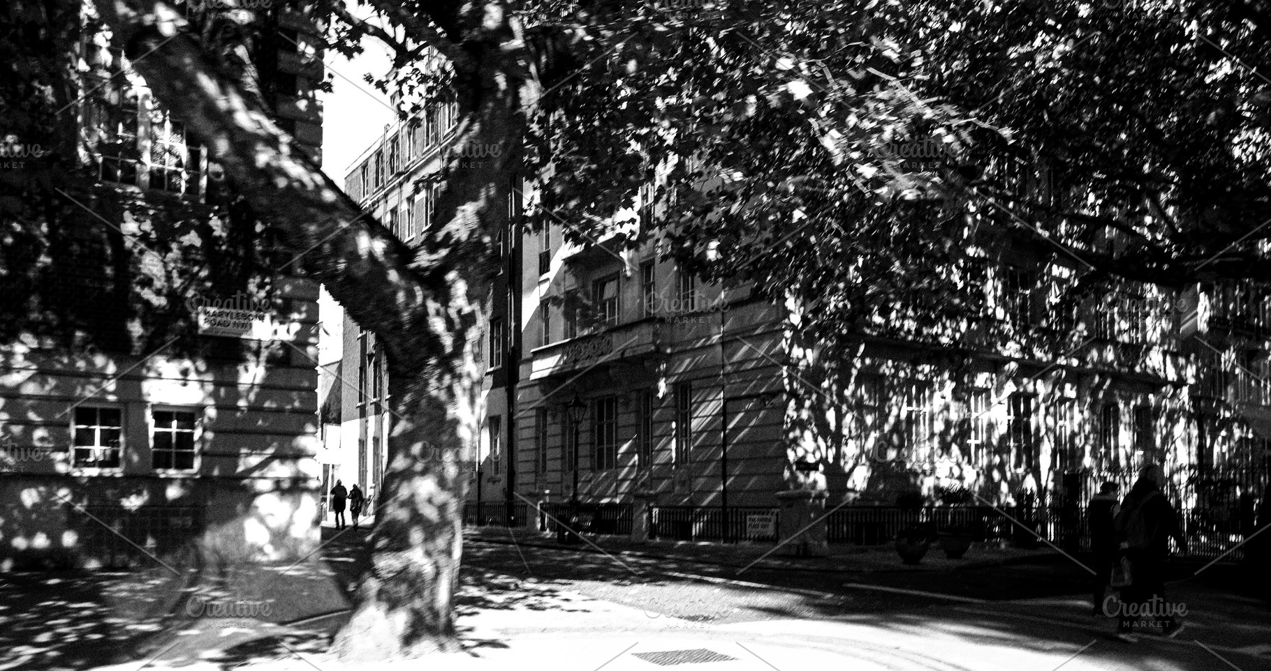 Marylebone Road street scene in London with trees casting dynami, a Photo by Studio ANNA