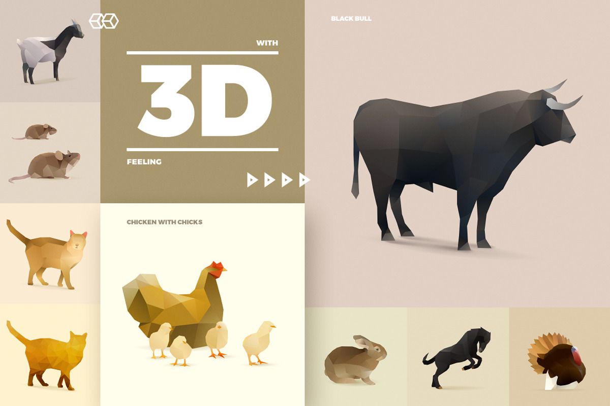 Polygonal Farm Animals, an Animal Illustration by blauananas (Photo 3 of 6)