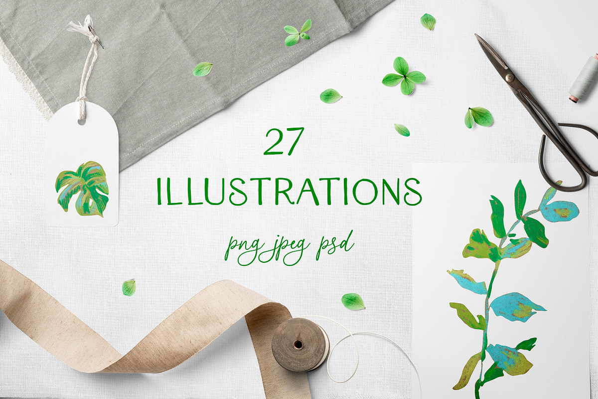 Crayon Botanical Leaves Clipart Set, a Decorative Illustration by Lucyinyourheart (Photo 1 of 3)
