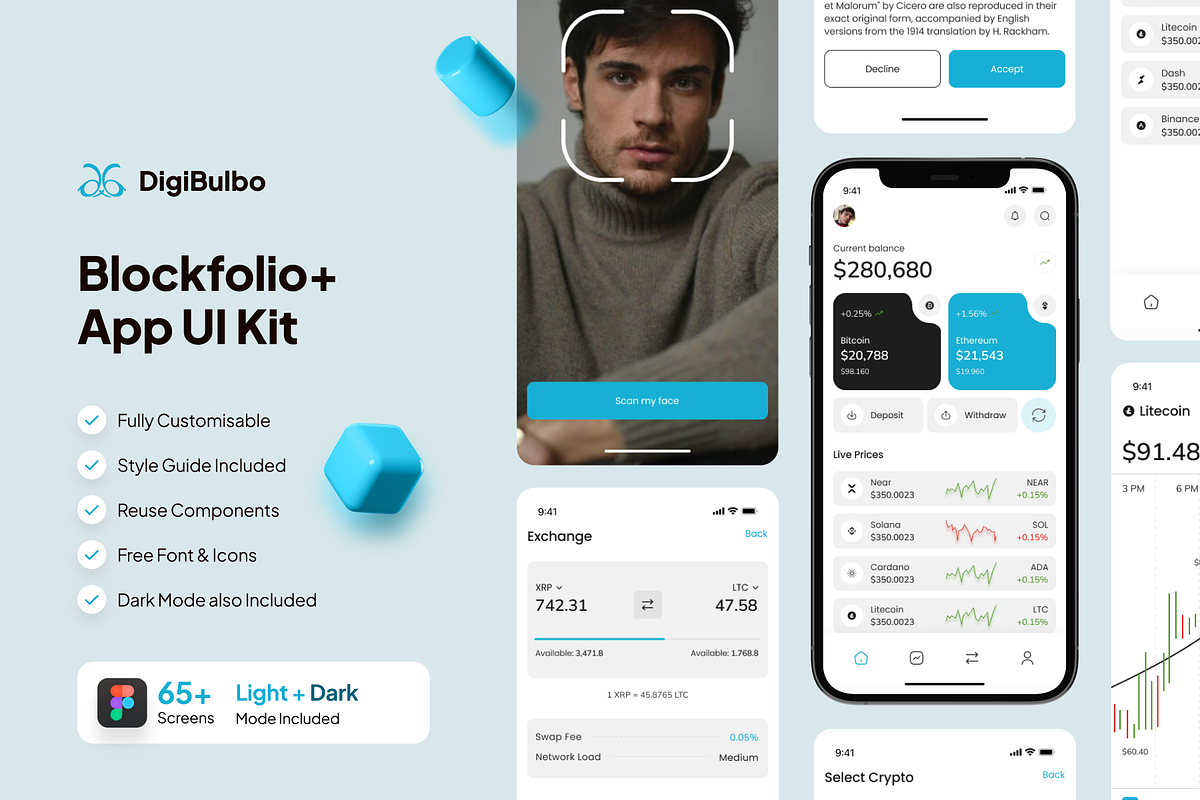 Blockfolio+ - Crypto Wallet Premium, an UI Kit Template by Digibulbo (Photo 1 of 8)