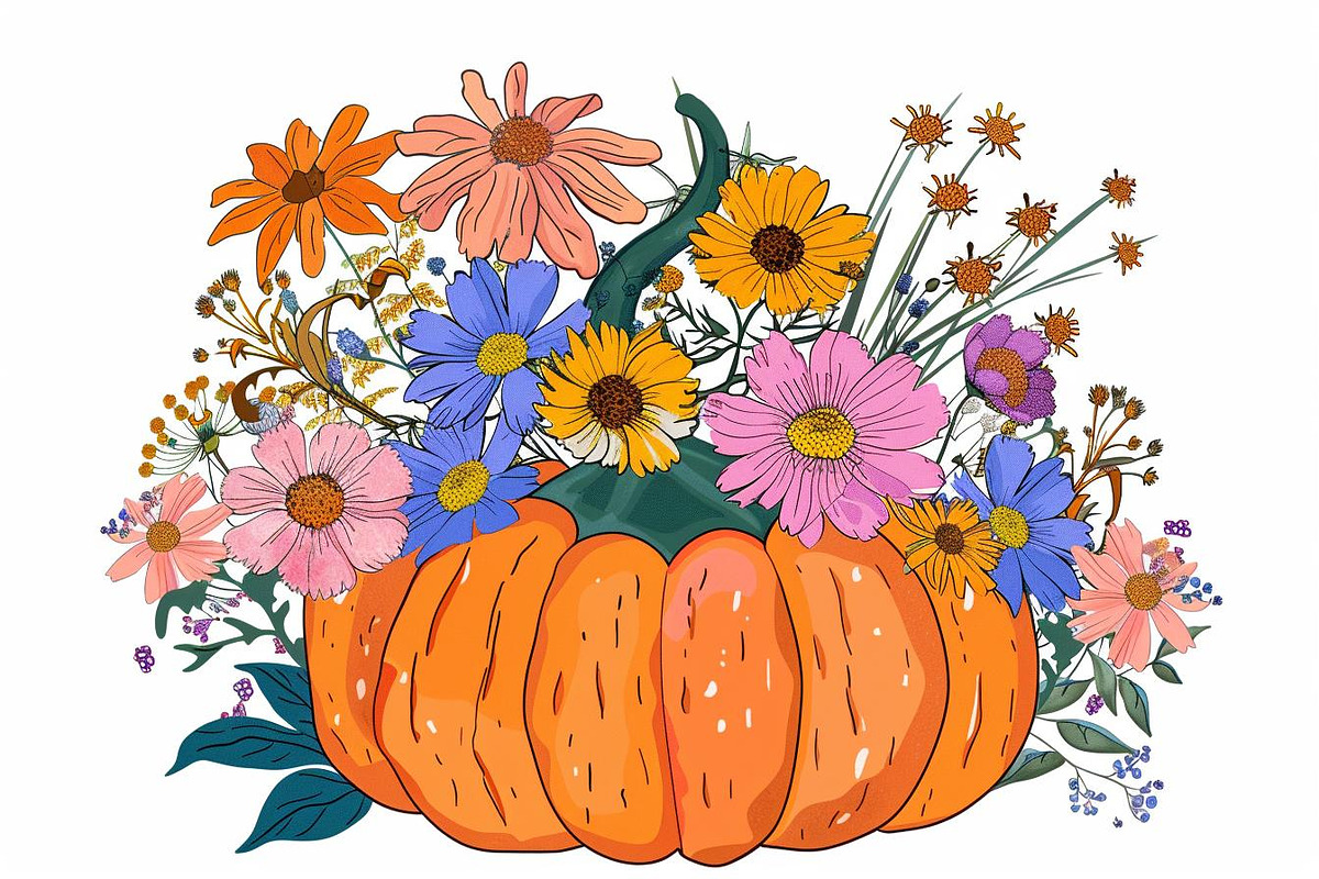 Autumn Pumpkin Floral Clipart, an Illustration by Designs_River (Photo 9 of 10)