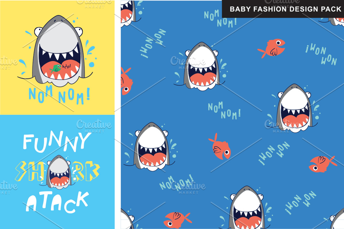 CUTE SHARK DESIGN VECTOR PACK, an Illustration by MKE Print Lab.