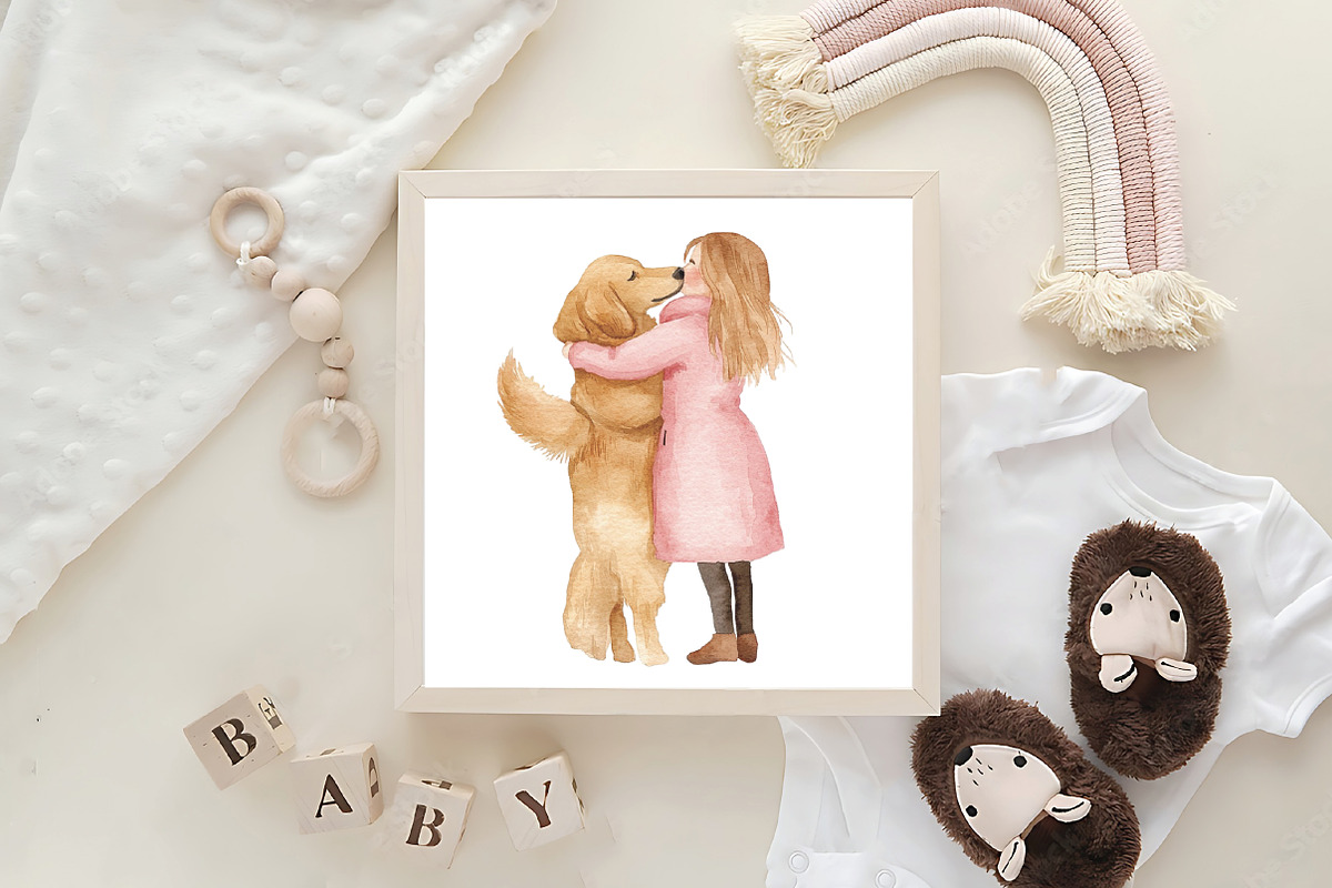 Girl & Best Friends Dog Clipart, an Illustration by CraftArtStudio (Photo 6 of 6)