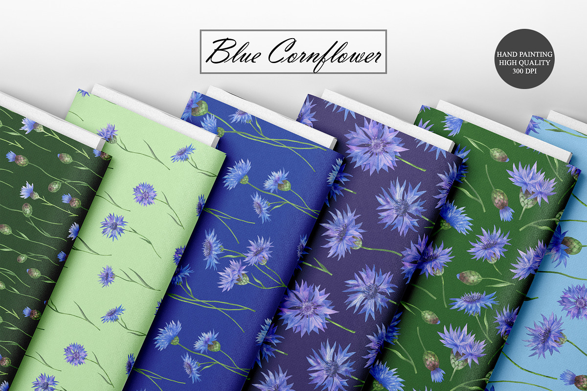 Watercolor Cornflower Patterns, an Illustration by OlDm_Shop (Photo 3 of 10)