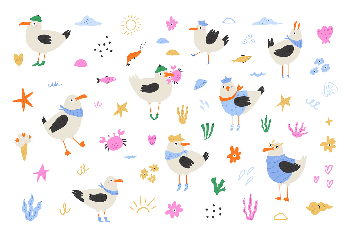 Funny Seagulls - Hand Drawn Set, an Animal Illustration by danceyourlife (Photo 7 of 7)