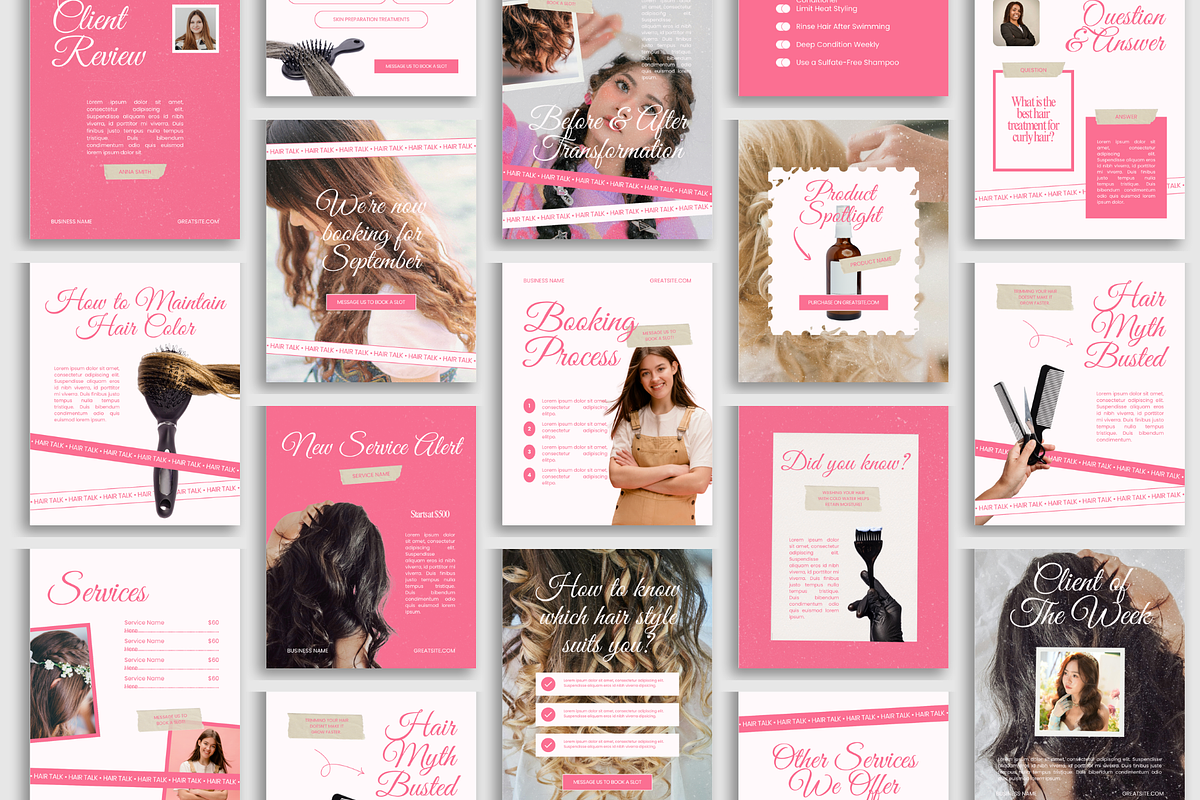 Pink Hair Salon Instagram Templates, a Social Media Template by Anna Design Studio (Photo 9 of 9)