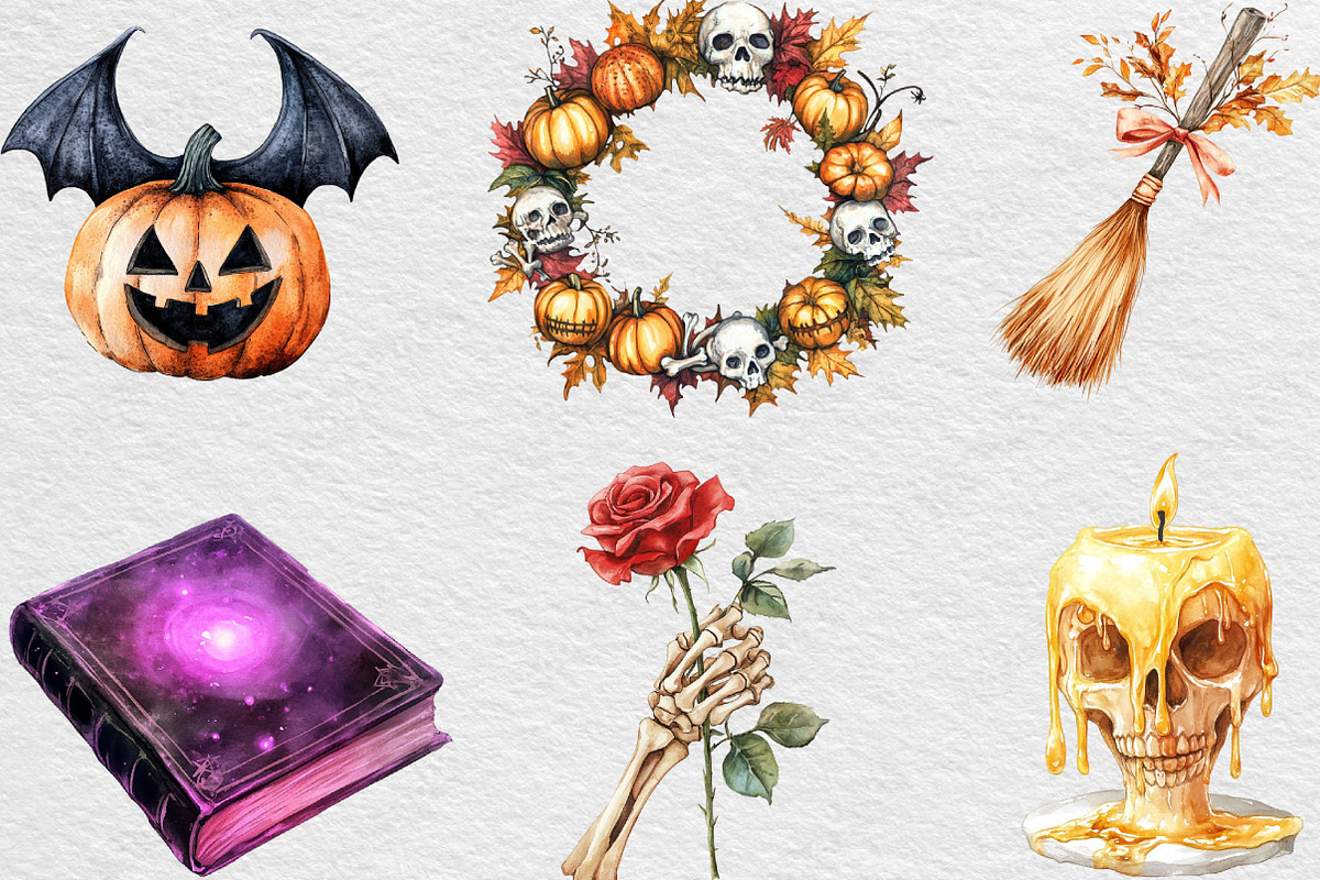 Watercolor Halloween Collection, an Illustration by Black Bird Studio (Photo 6 of 6)