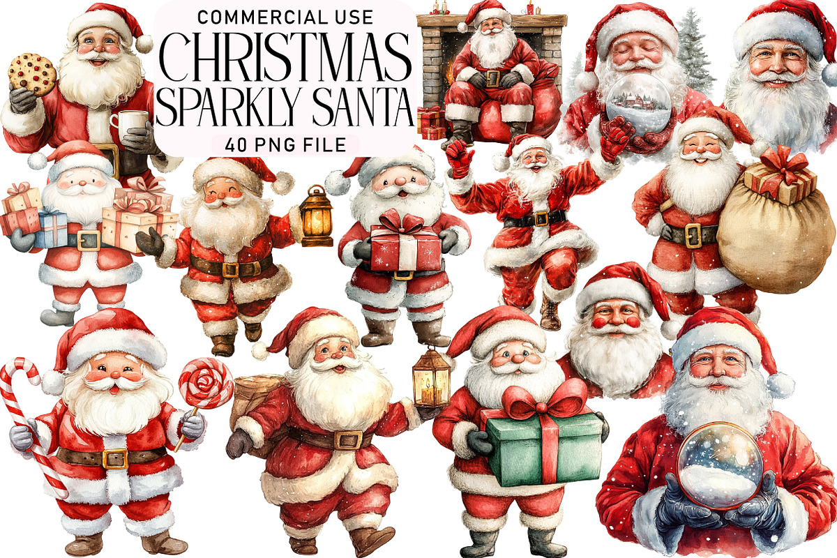 Sparkly Santa Clipart Bundle, an Illustration by Daily.Designs (Photo 1 of 4)