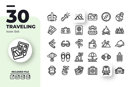 Travel Outline Icons Set, an Outline Icon by yuanesei