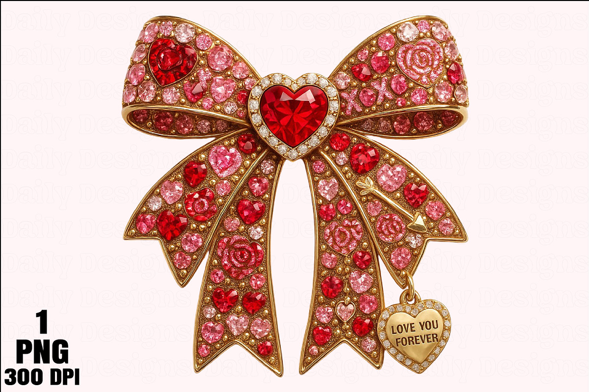 Rhinestone Valentines Bow Png, an Illustration by Daily.Designs (Photo 1 of 5)