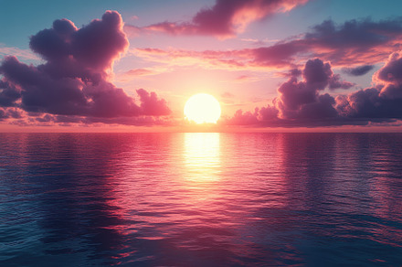 Breathtaking sunset over calm ocean, a Photo by Tanuart