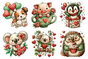 Valentine Animals Watercolor Clipart, an Illustration by Daily.Designs (Thumbnail 3 of 8)