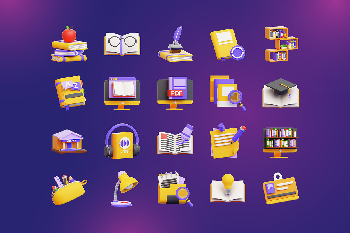 20 Library 3D Icon Set, an Object 3D Model by Bilicube Studio (Photo 5 of 6)