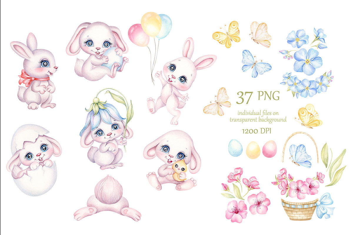 Cute Easter Bunny clipart, an Animal Illustration by MarinadeArt (Photo 2 of 8)