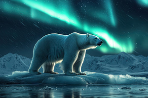 Polar Bear Arctic Aurora Borealis Ni, an Animal Photo by Pixeness Studio