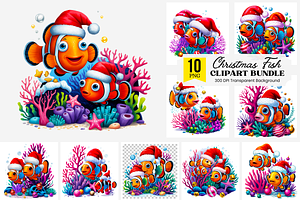 Christmas Fish PNG Bundle, a Graphic by Clipart Bloom