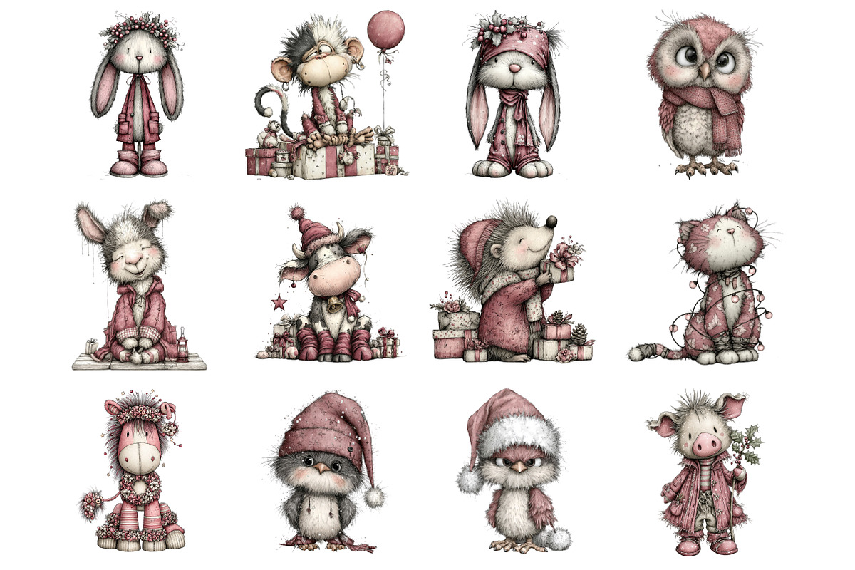 Whimsical Christmas Animals Clipart, an Illustration by Design Market (Photo 2 of 3)