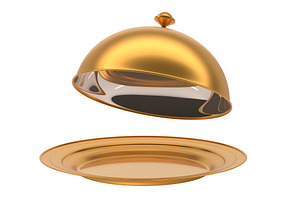 Gold tray with open cloche, 3d, a Food & Drink 3D Model by Marozhkastudio