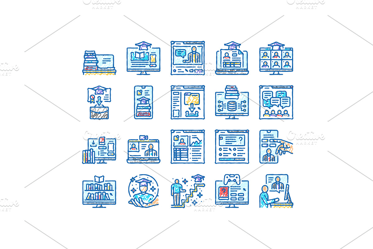 online learning platform web icons, an Object Illustration by pikepicture
