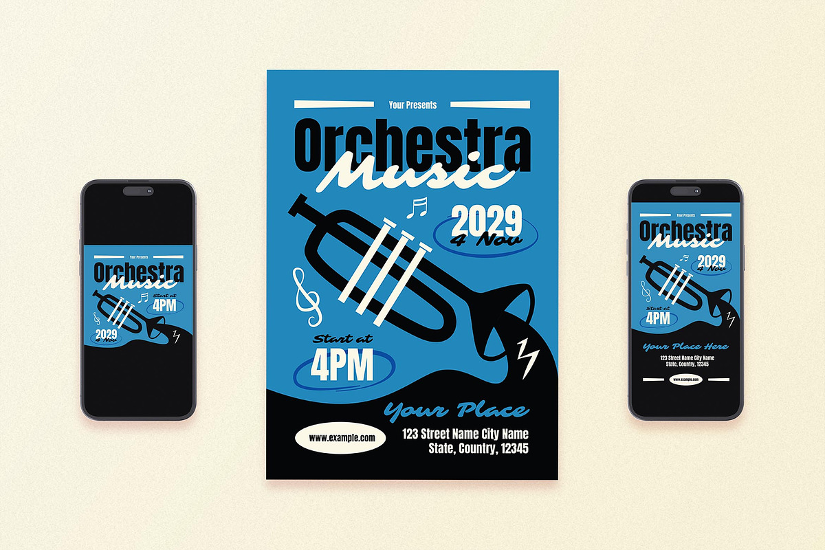 Blue Flat Orchestra Music Flyer Set, a Flyer Template by Aiyari Graphic (Photo 1 of 3)