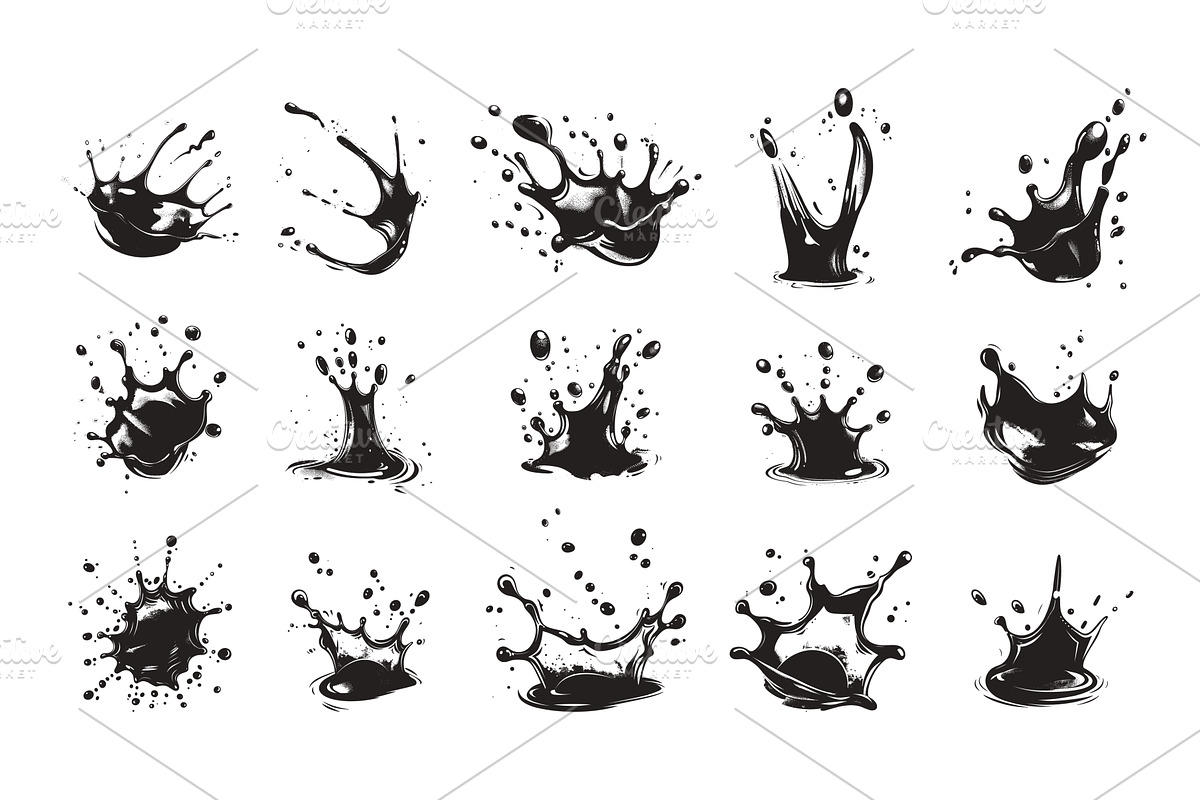 Ink Drops and Splashes engraved, an Illustration by LadadikArt