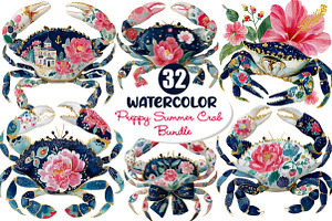 Preppy Summer Crab PNG Clipart, a Seasonal Illustration by Dream Creation