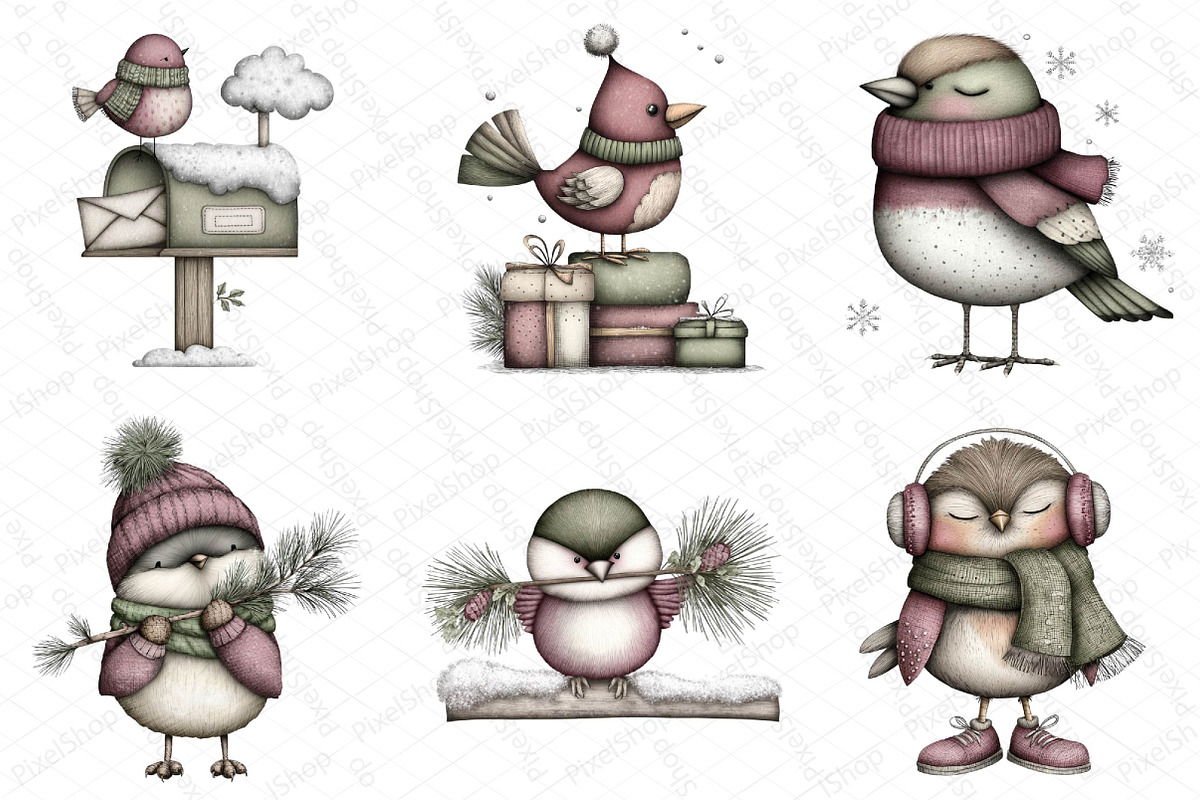Whimsical Winter Bird Clipart, an Illustration by DreamPrint404 (Photo 4 of 7)