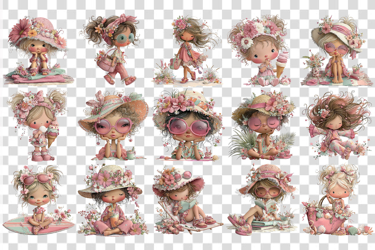 Whimsical Summer Beach Girls Clipart, an Illustration by DreamCafeArt (Photo 5 of 7)