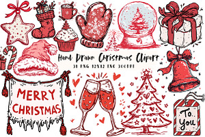 Hand Drawn Christmas Clipart, an Illustration by OK Design