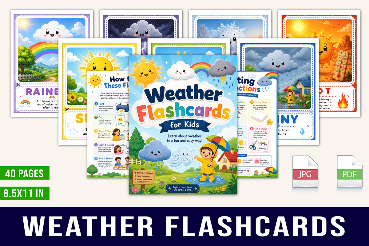 Weather Flashcards, a Stationery Template by Designmela01 (Photo 1 of 5)