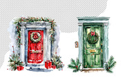 Watercolor Christmas doors PNG, a Seasonal Illustration by dashtik (Thumbnail 7 of 7)