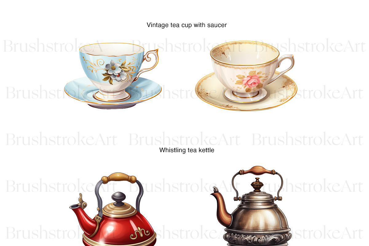 Tea Clipart, Tea Cup, Vintage Teapot, an Object Illustration by BrushstrokeArtGB (Photo 7 of 9)
