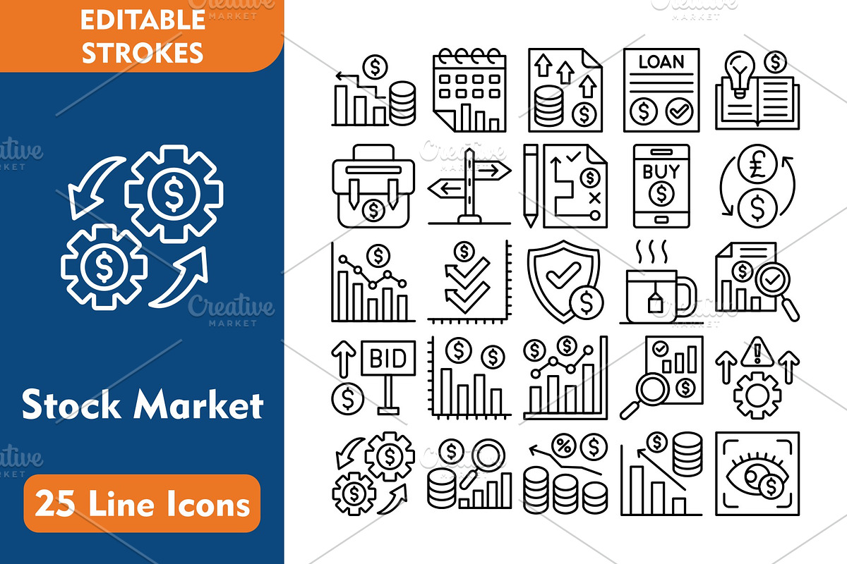 25 Stock Market Line Icons, an Icon by Pexelpy