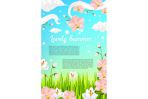 Summer Flowers And Floral Blooms Vector Poster