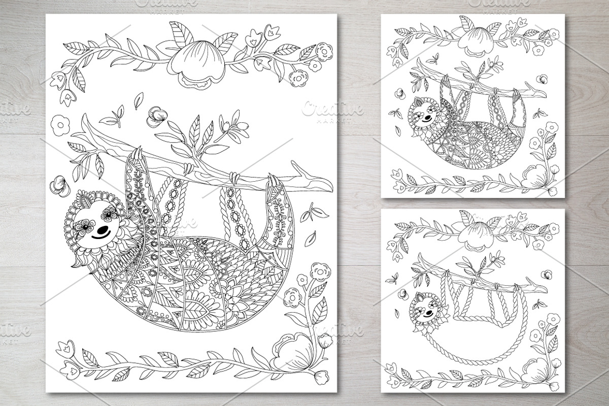 Sloth Coloring Pages, an Animal Illustration by Dasha_D (Photo 3 of 3)