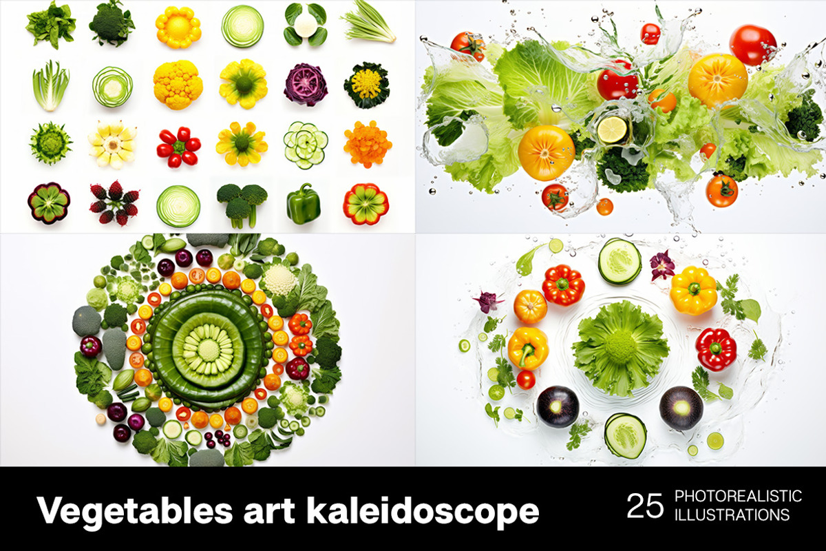 Vegetables art kaleidoscope, a Background Graphic by Handmadefont (Photo 5 of 9)