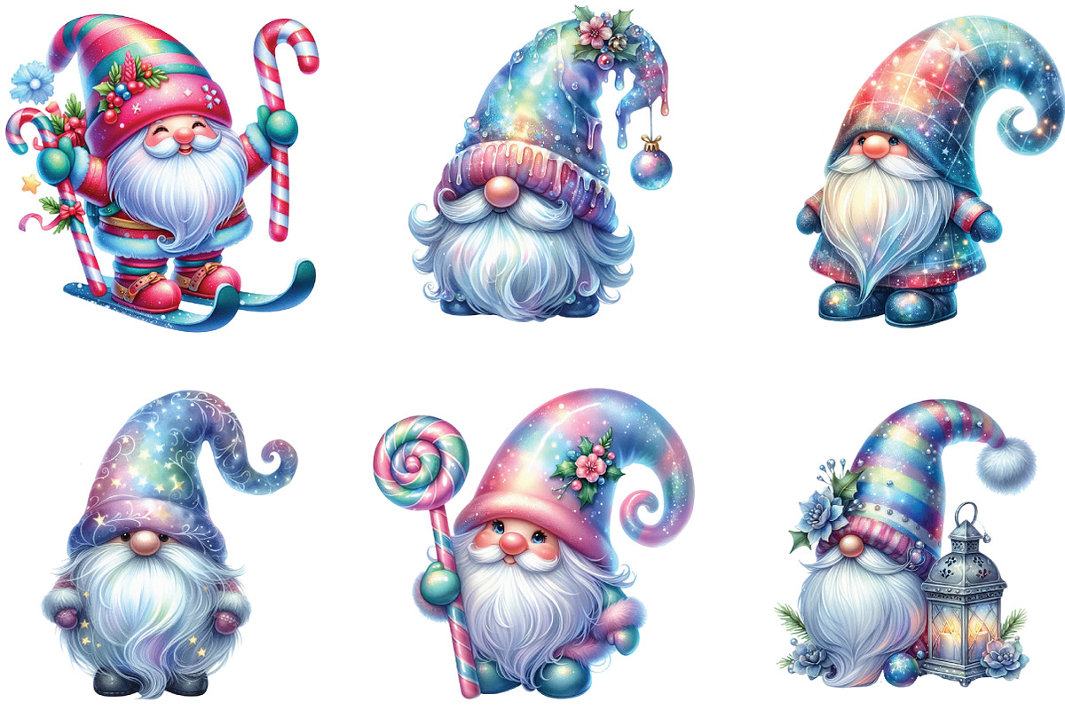 Lridescent Christmas Gnome Clipart, an Illustration by CraftArtStudio (Photo 2 of 6)