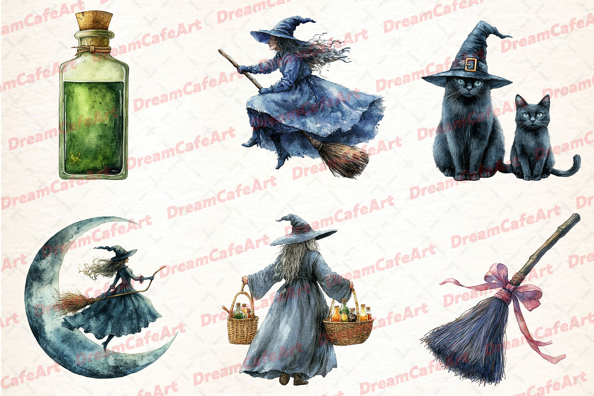 Halloween Witch Clipart, an Illustration by DreamCafeArt (Photo 4 of 6)