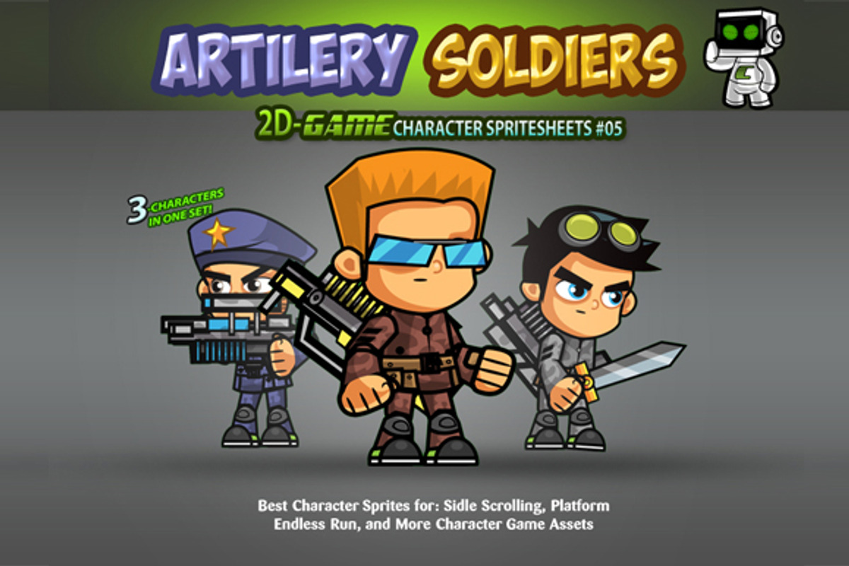 Artillery Soldiers Character Sprites, an Illustration by CreativeGameArt (Photo 1 of 4)