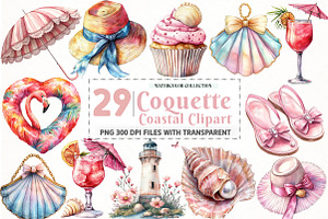 Coquette Coastal Clipart Bundle, an Illustration by Watercolor design