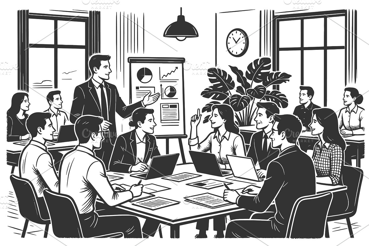 Business Meeting Teamwork and, a Person Illustration by AlexArt