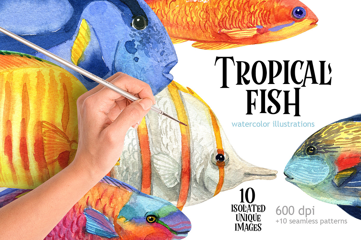 Watercolor tropical fish, an Animal Illustration by KatBranchArt (Photo 1 of 6)