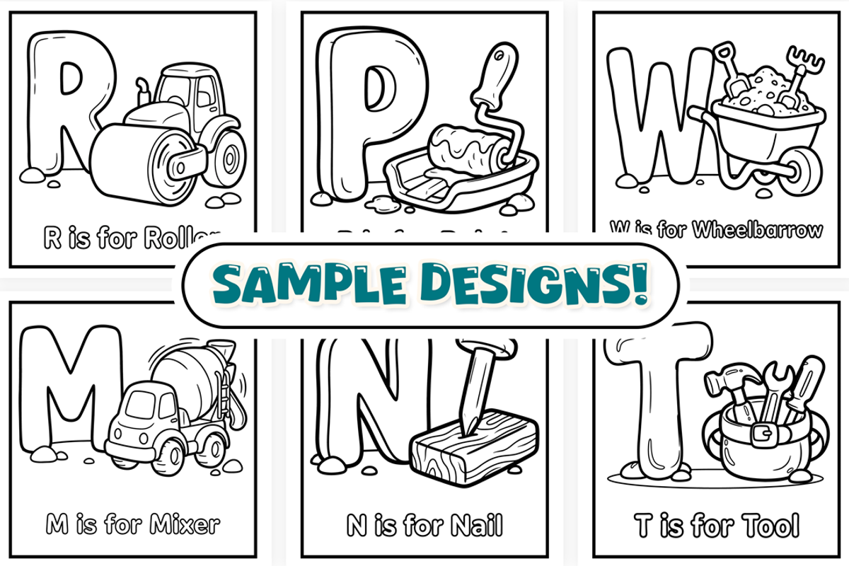 Construction Site ABC Coloring Book, an Education Illustration by Craftsbeefy (Photo 3 of 4)