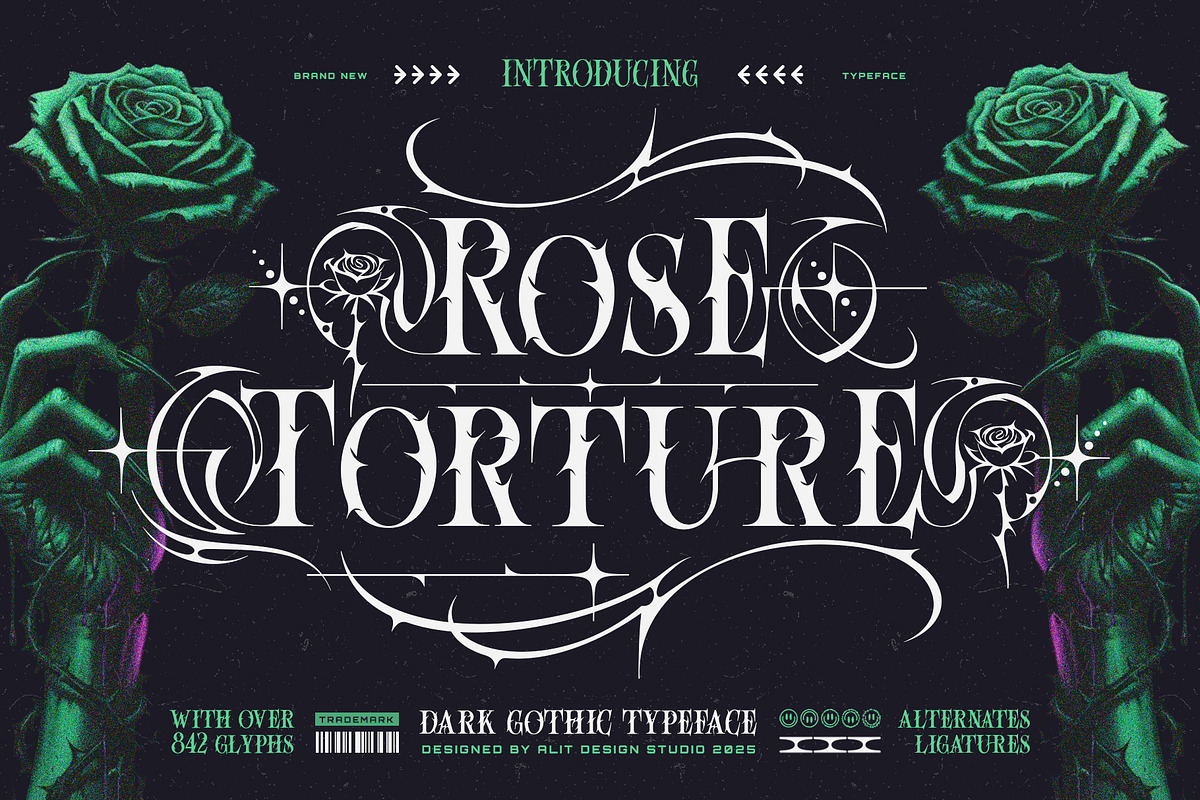Rose Torture Typeface, a Serif Font by alit design (Photo 1 of 20)