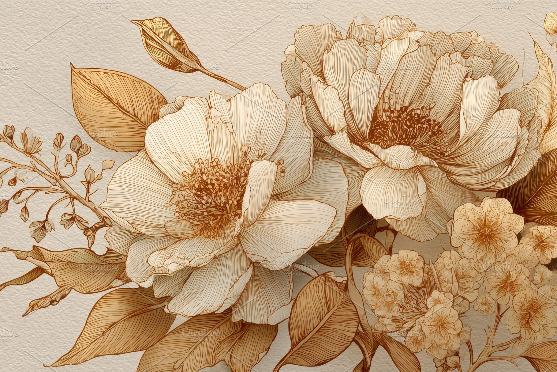 Elegant Brown and Beige Floral Bouqu, a Photo by Pixeness Studio